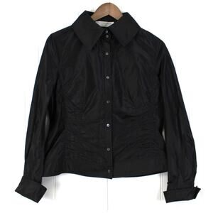 Charles Nolan‎ NY Womens 14 Silk Blouse Top Black Seamed Dressy Goth Witchy